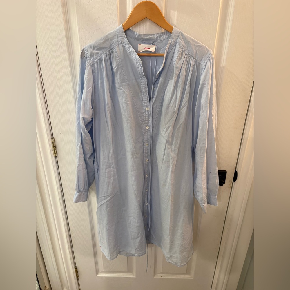 XiRENA Sky Blue Casual oversized Button Down Shirt